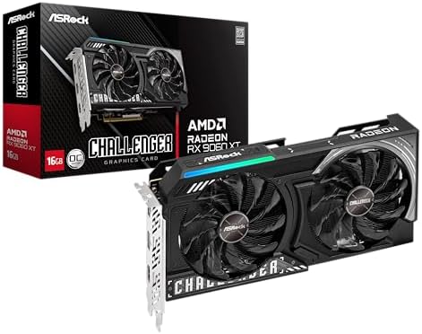 ASRock Radeon RX 9060 XT Challenger 16GB OC, RDNA 4, 3290MHz Boost, 16GB GDDR6 128-bit, PCIe 5.0, Dual Fans, 0
