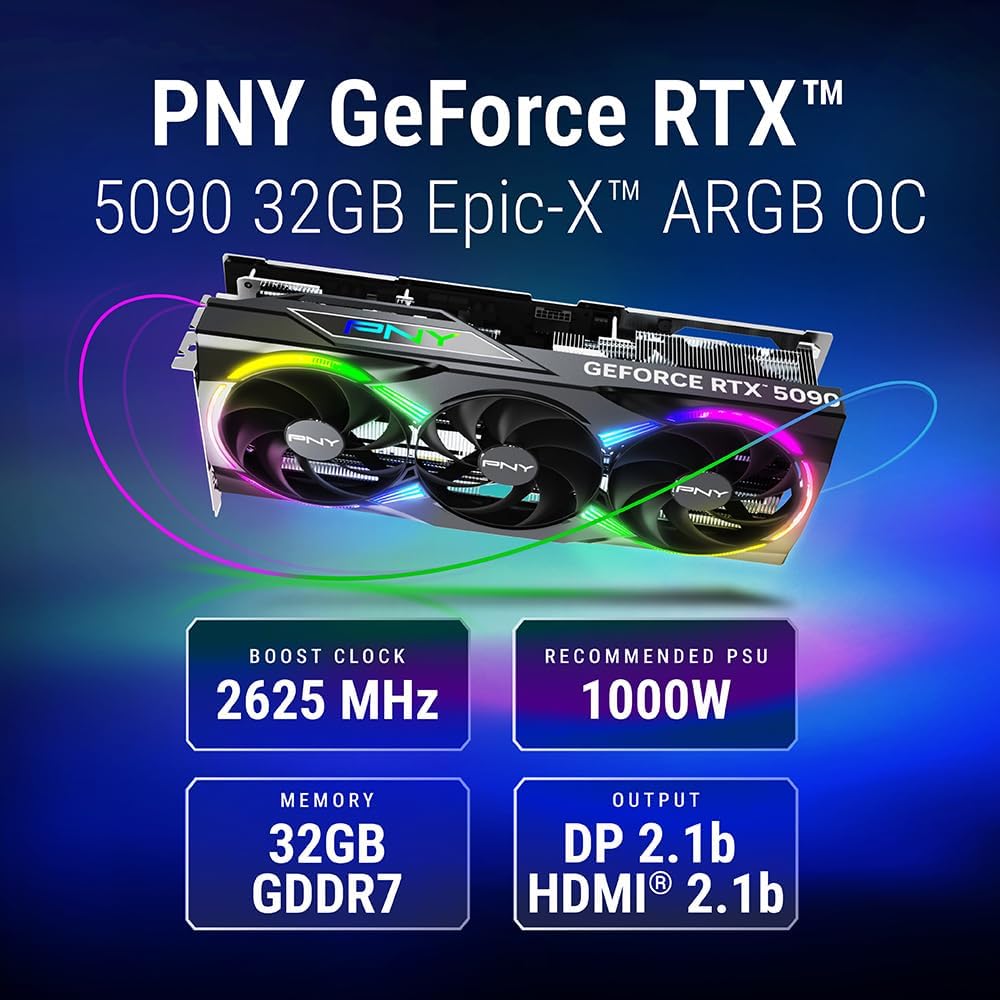 PNY NVIDIA GeForce RTX™ 5090 Epic-X RGB® OC Triple-Fan Graphics Card