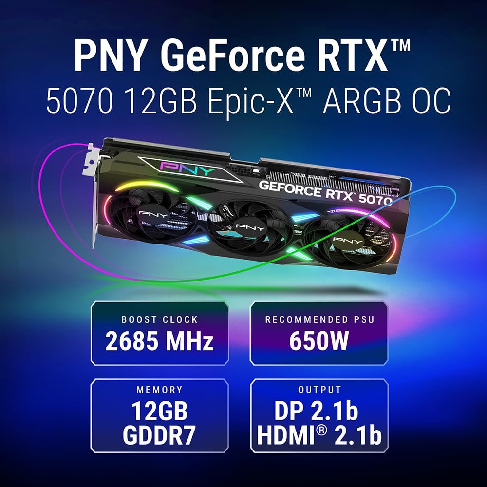 PNY NVIDIA GeForce RTX™ 5070 EPIC-X RGB® OC Triple-Fan Graphics Card
