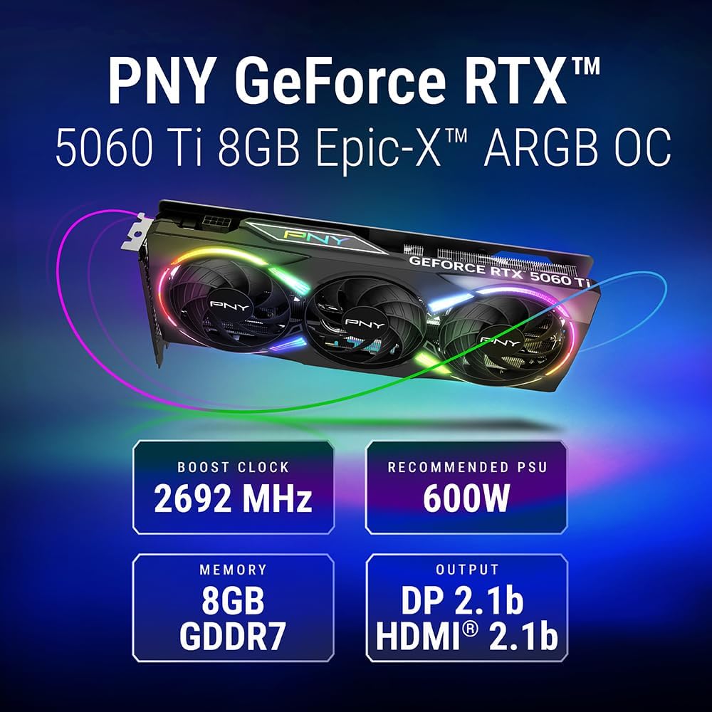 PNY NVIDIA GeForce RTX™ 5060 Ti 8G Epic-X RGB™ OC Triple-Fan Graphics Card