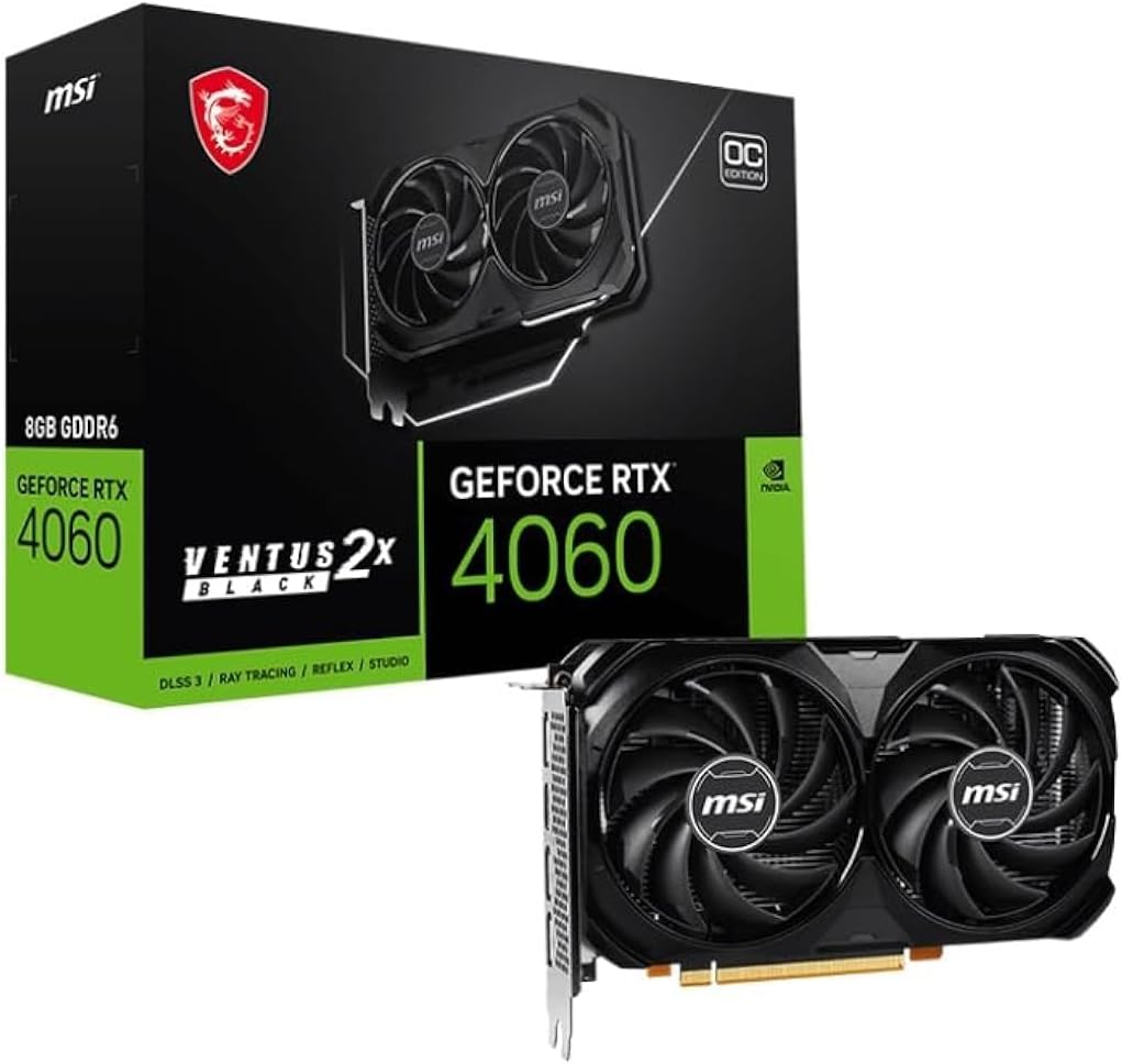 MSI GeForce RTX 4060 Ventus 2X Black 8G OC Gaming Graphics Card - 8GB GDDR6X, PCI Express Gen 4, 128-bit, 3X DP v 1.4a, HDMI 2.1a (Supports 4K & 8K HDR)
