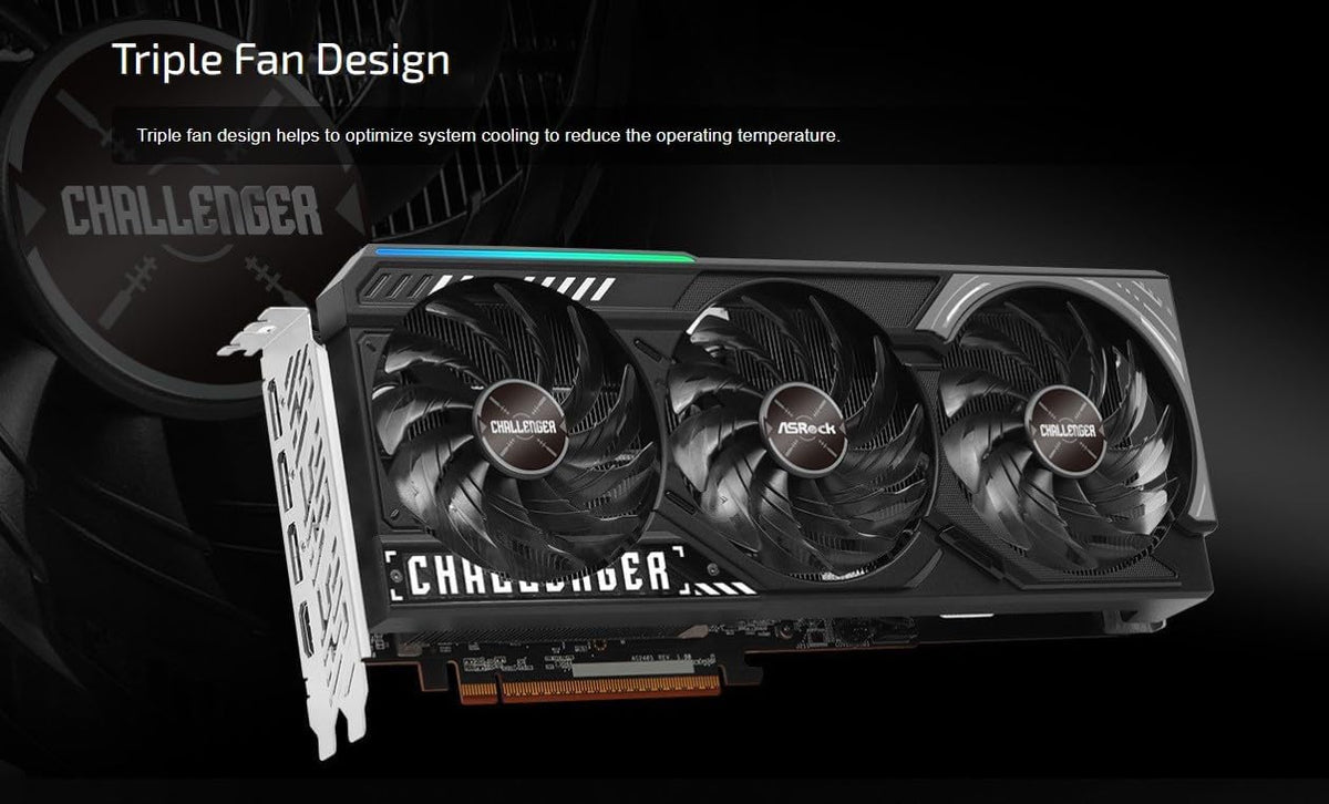 ASRock Radeon RX 9070 Challenger 16GB OC Graphics Card, RDNA 4, 2520MHz Boost, 16GB GDDR6 256-bit, PCIe 5.0, T