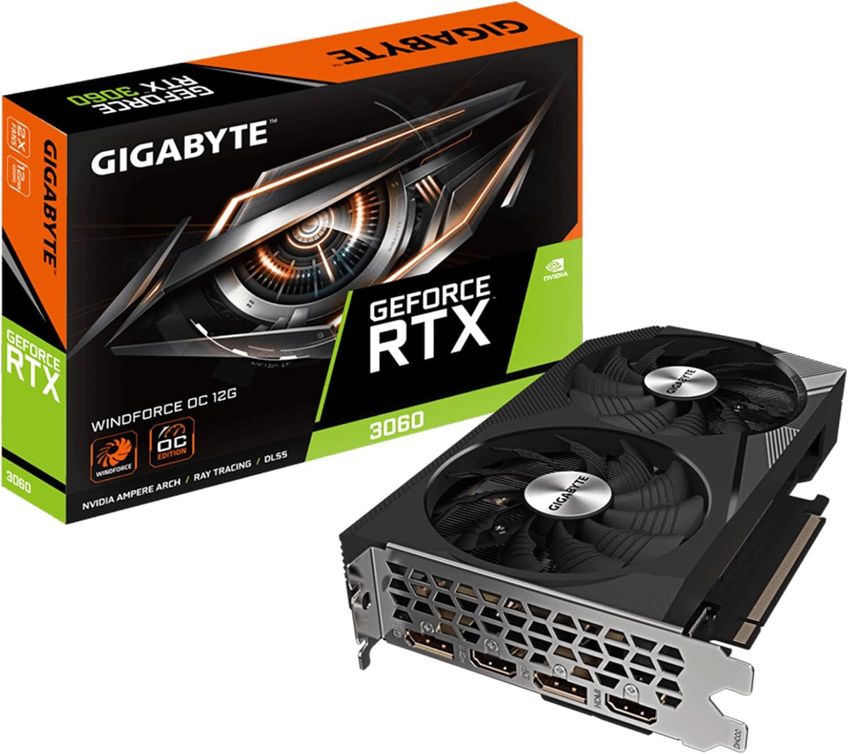 GIGABYTE GeForce RTX 3060 WINDFORCE OC 12G (rev. 2.0) Graphics Card, 2X WINDFORCE Fans, 12GB 192-bit GDDR6, GV-N3060WF2OC-12GD Rev2.0 Video Card