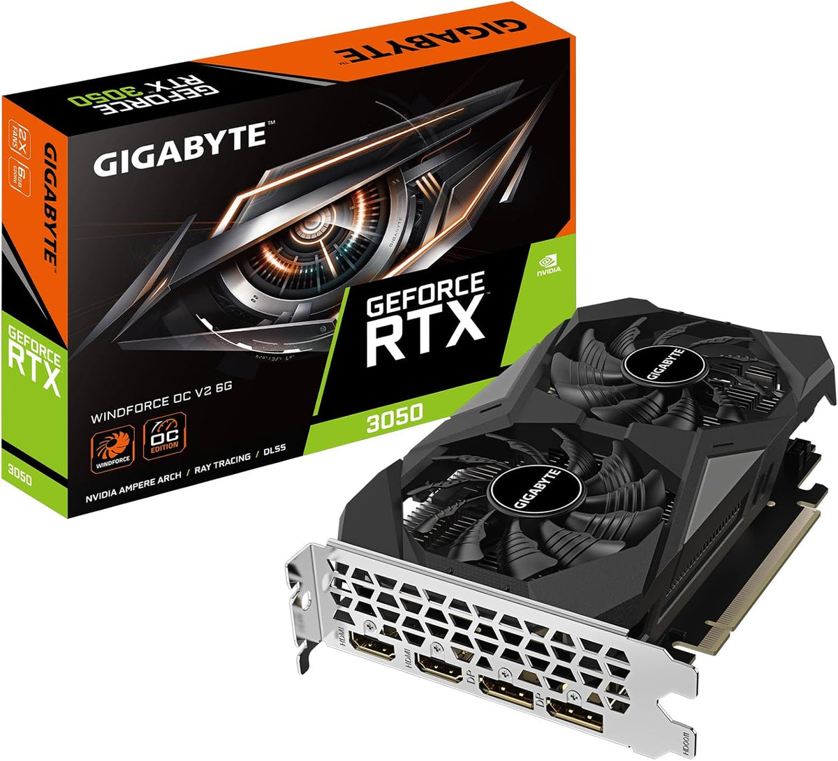 GIGABYTE GeForce RTX 3050 WINDFORCE OC V2 6G Graphics Card, 2X WINDFORCE Fans, 6GB GDDR6 96-bit GDDR6, GV-N305