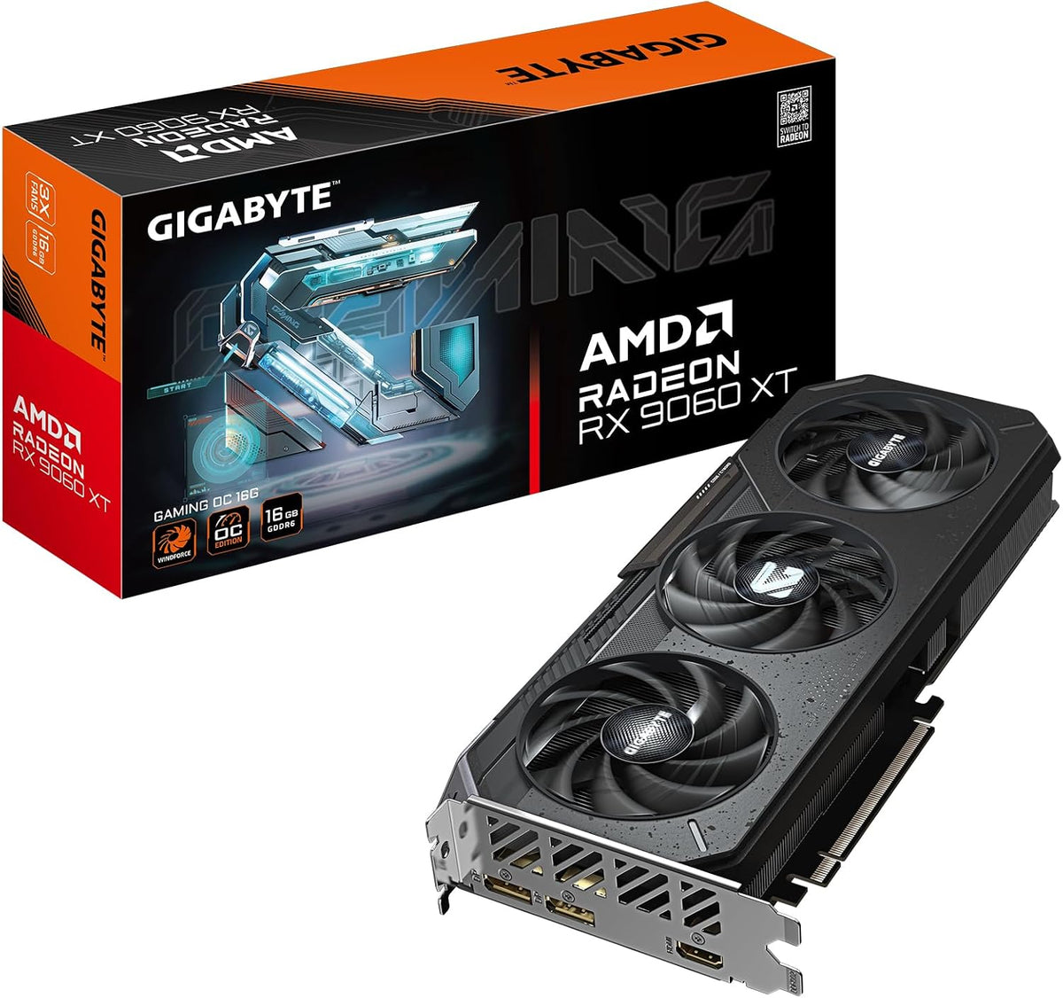 GIGABYTE Radeon RX 9060 XT Gaming OC 16G Graphics Card, PCIe 5.0, 16GB GDDR6, GV-R9060XTGAMING OC-16GD Video C