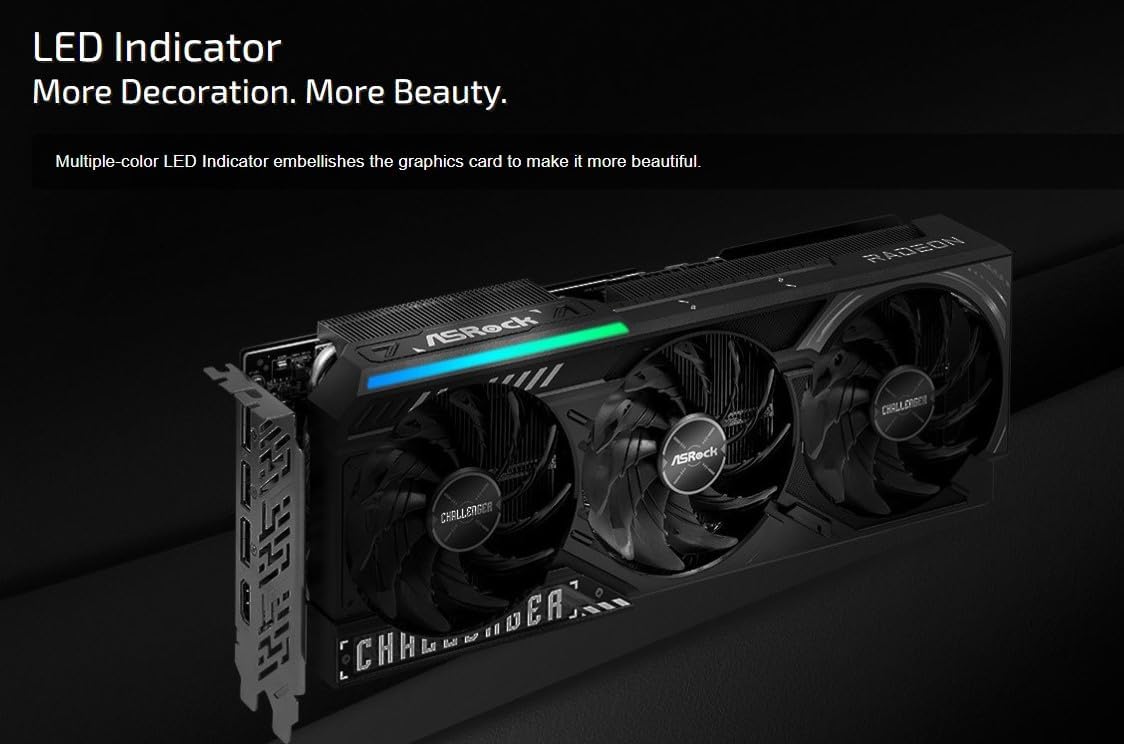 ASRock Radeon RX 9070 XT Challenger 16GB OC Graphics Card - AMD RDNA 4 Architecture, 2970 MHz Boost Clock, GDDR6, PCIe 5.0, DisplayPort 2.1a, HDMI 2.1b, Triple Fan Cooling 800W