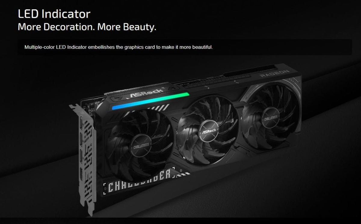 ASRock Radeon RX 9070 Challenger 16GB OC Graphics Card, RDNA 4, 2520MHz Boost, 16GB GDDR6 256-bit, PCIe 5.0, T