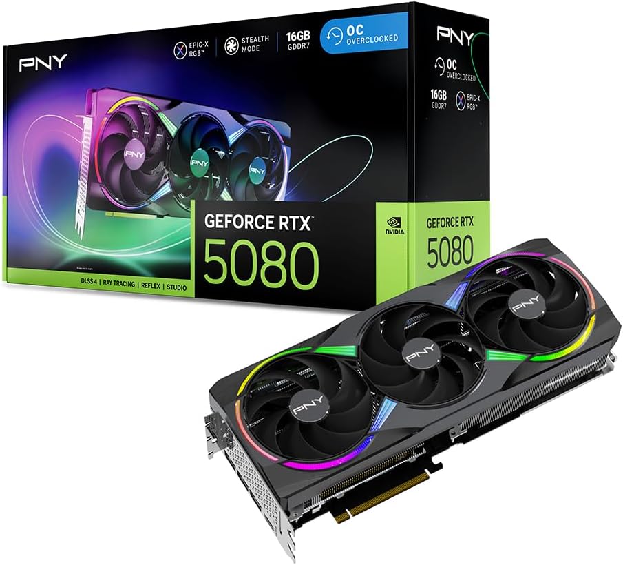 PNY NVIDIA GeForce RTX™ 5080 Epic-X RGB™ OC Triple-Fan Graphics Card