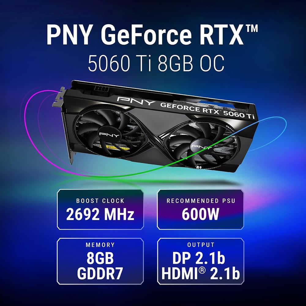 PNY NVIDIA GeForce RTX™ 5060 Ti 8GB OC Dual-Fan Graphics Card (Renewed)