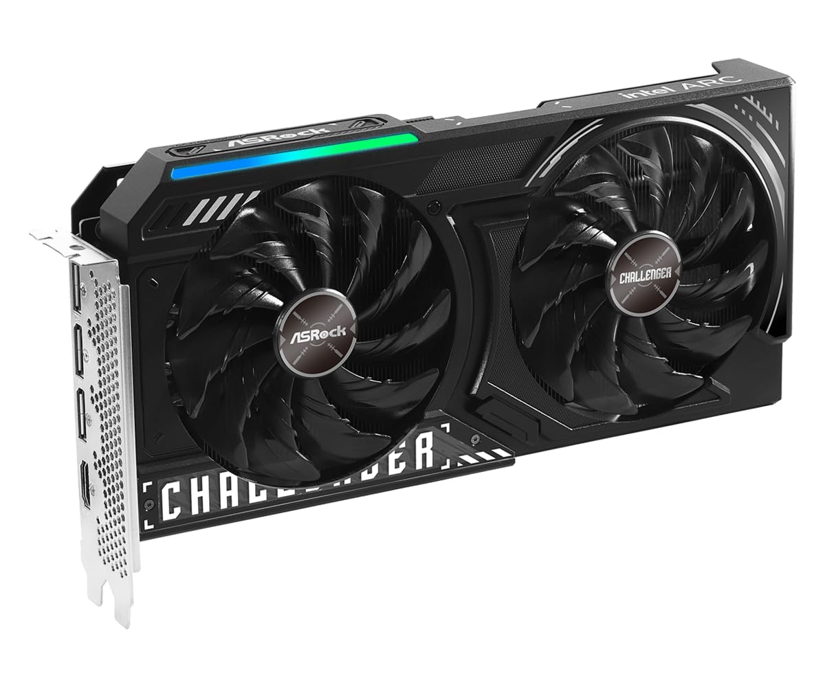 ASRock Intel Arc B570 Challenger 10GB OC GDDR6 Graphics Card, 2600 MHz GPU, 19 Gbps Memory, Dual Fan, Metal Backplate, HDMI 2.1a, DisplayPort 2.1, 0dB Cooling
