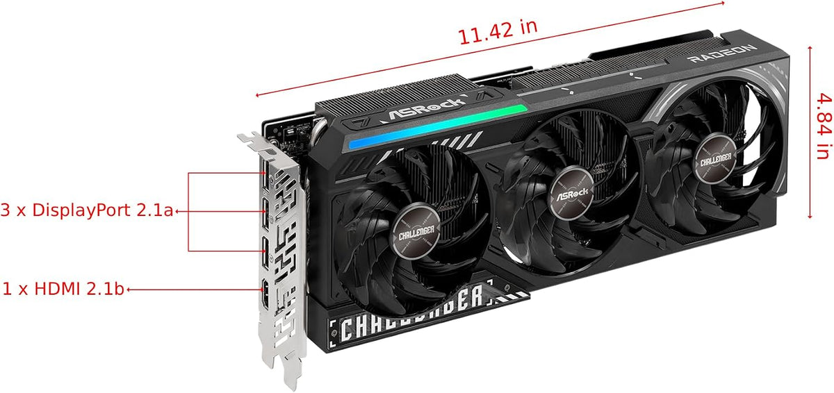 ASRock Radeon RX 9070 XT Challenger 16GB OC Graphics Card - AMD RDNA 4 Architecture, 2970 MHz Boost Clock, GDDR6, PCIe 5.0, DisplayPort 2.1a, HDMI 2.1b, Triple Fan Cooling 800W