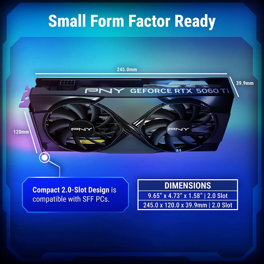 PNY NVIDIA GeForce RTX™ 5060 Ti 8GB OC Dual-Fan Graphics Card (Renewed)