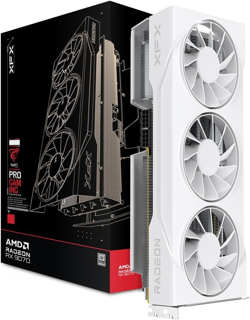XFX Swift AMD Radeon RX 9070 GRE White Triple Fan Gaming Edition with 12GB GDDR6 HDMI 3xDP, AMD RDNA 4 RX-97GRE29W7