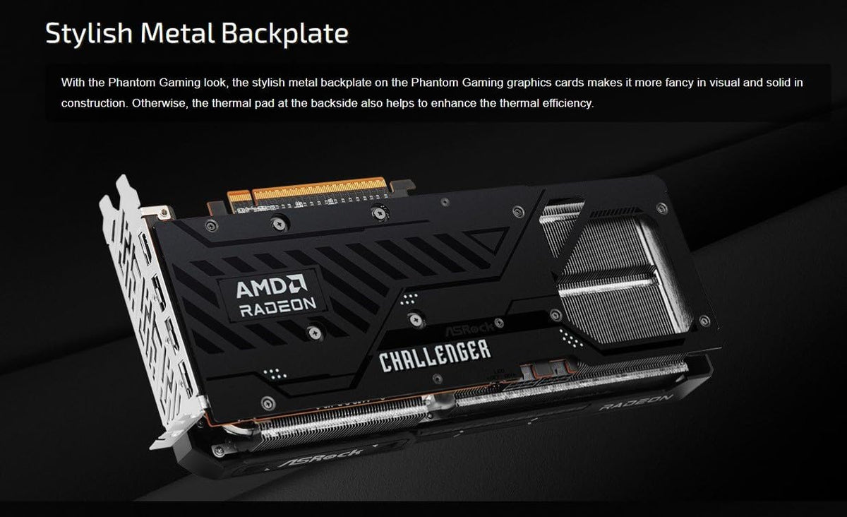 ASRock Radeon RX 9070 Challenger 16GB OC Graphics Card, RDNA 4, 2520MHz Boost, 16GB GDDR6 256-bit, PCIe 5.0, T