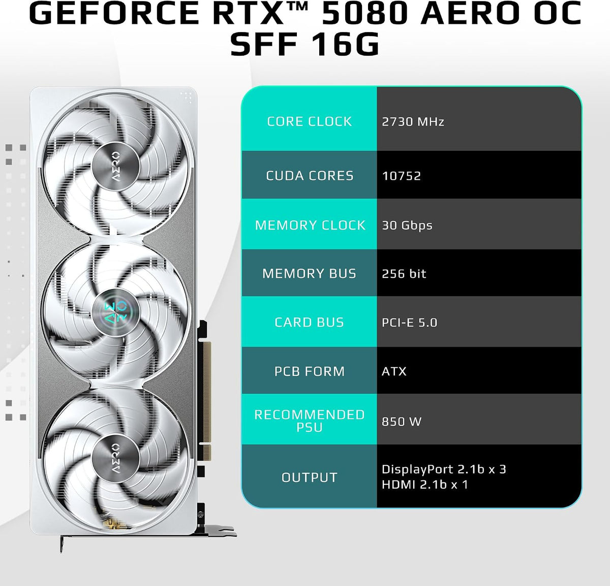 GIGABYTE GeForce RTX 5080 AERO OC SFF 16G Graphics Card, WINDFORCE Cooling System, 16GB 256-bit GDDR7, GV-N5080AERO OC-16GD Video Card, Compatible with Desktop