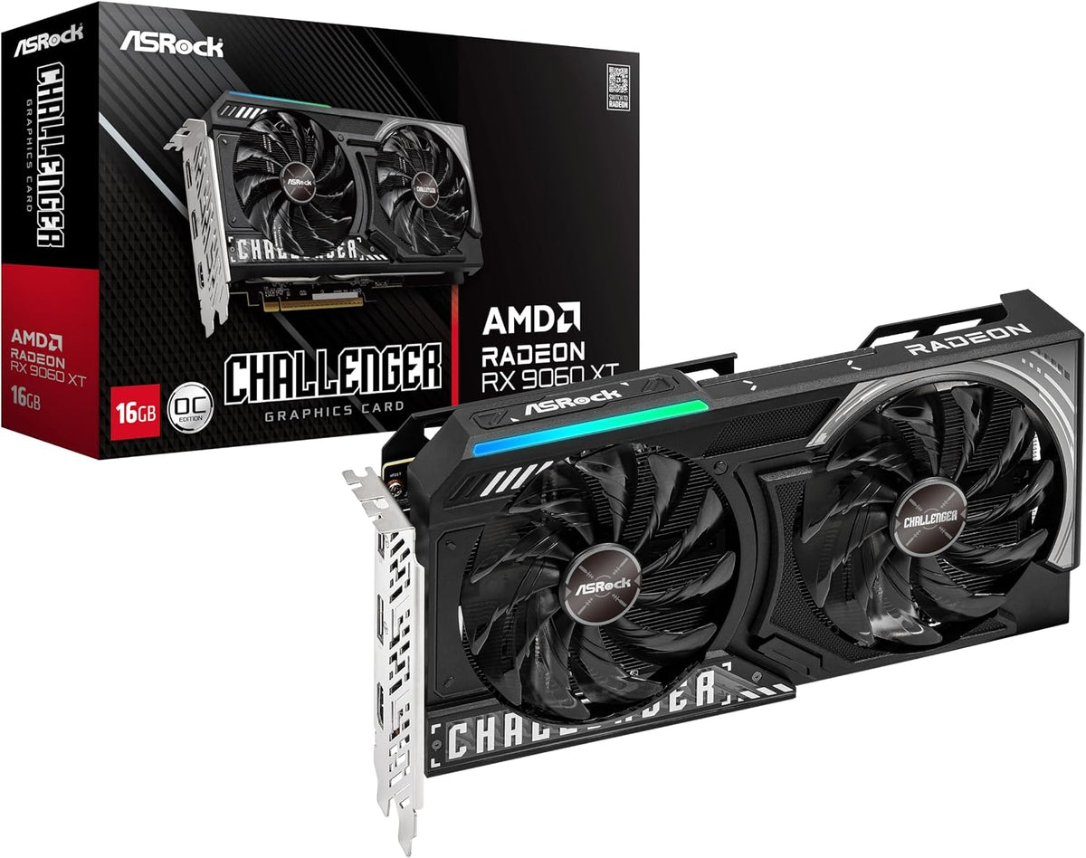 ASRock Radeon RX 9060 XT Challenger 16GB OC, RDNA 4, 3290MHz Boost, 16GB GDDR6 128-bit, PCIe 5.0, Dual Fans, 0