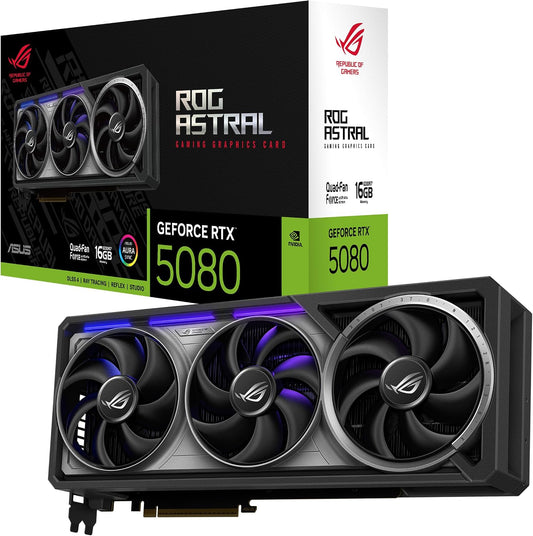 ASUS ROG Astral GeForce RTX 5080 16GB GDDR7 Gaming Graphics Card (Nvidia GeForce RTX5080, Four Fans, 3.8 Slot Design, PCIe 5.0, 2X HDMI 2.1b, 3X DisplayPort 2.1a, ROG-ASTRAL-RTX5080-16G Gaming)